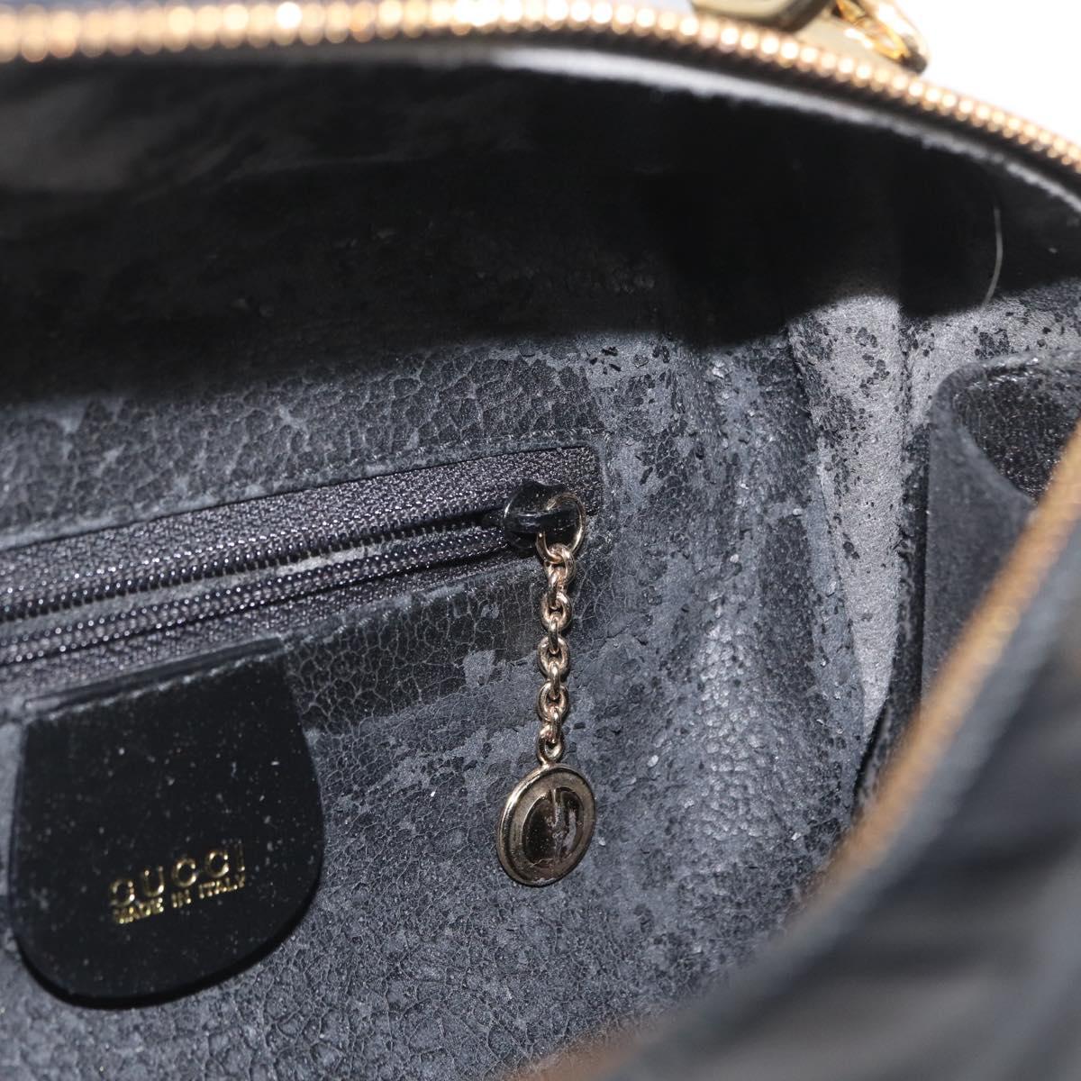 GUCCI Bamboo Vanity Hand Bag Patent leather 2way Black Gold Auth kk646