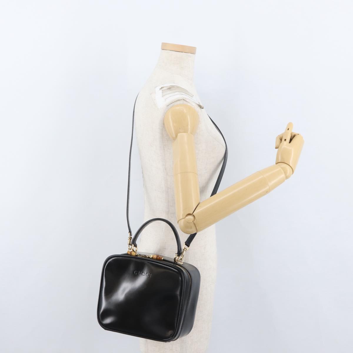 GUCCI Bamboo Vanity Hand Bag Patent leather 2way Black Gold Auth kk646