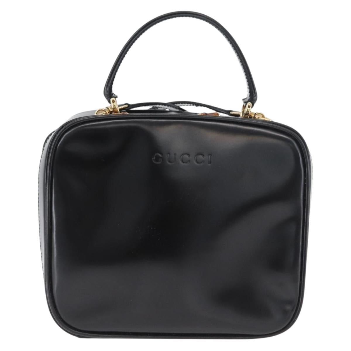 GUCCI Bamboo Vanity Hand Bag Patent leather 2way Black Gold Auth kk646