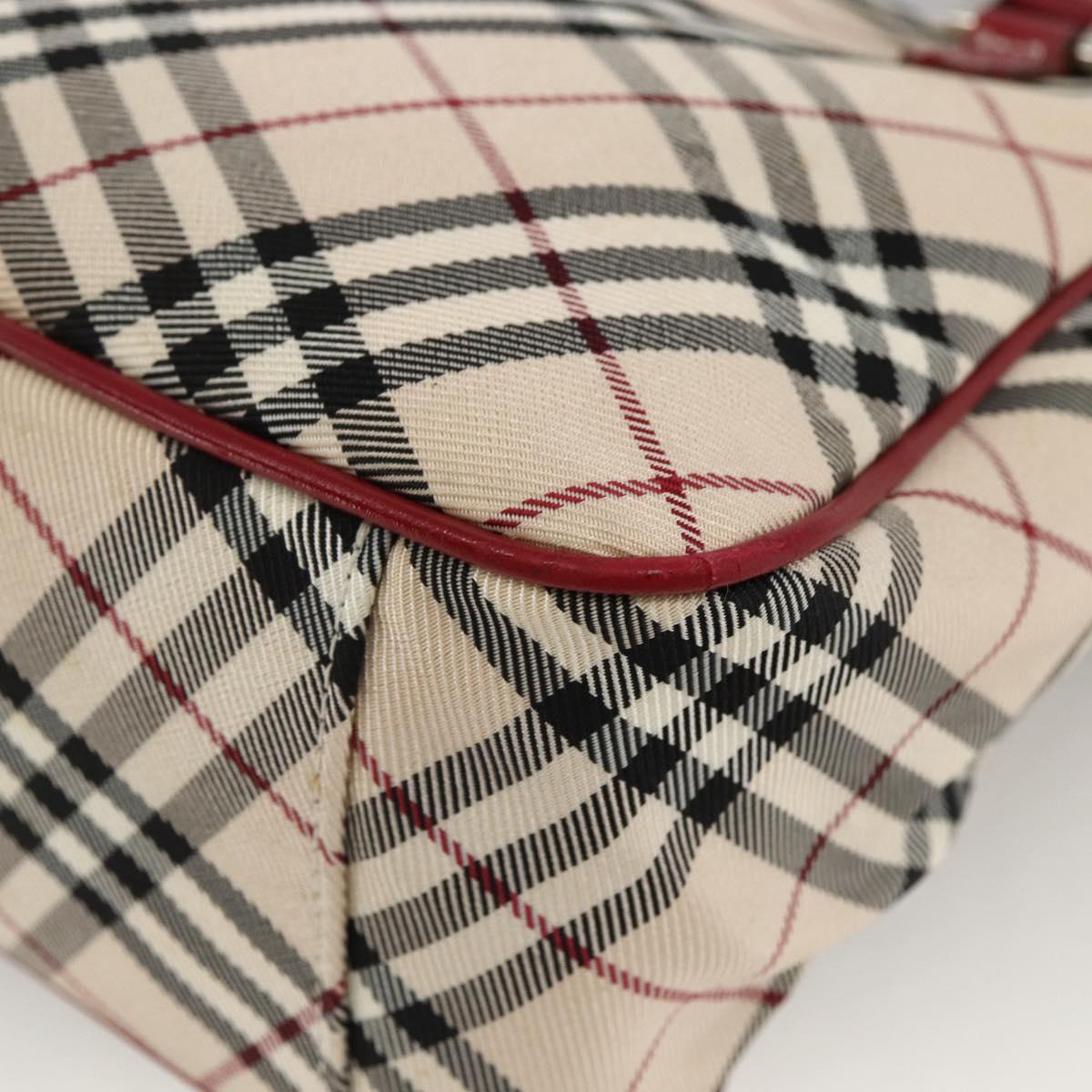 BURBERRY Nova Check Black label Hand Bag Nylon Silver Beige Auth kk648