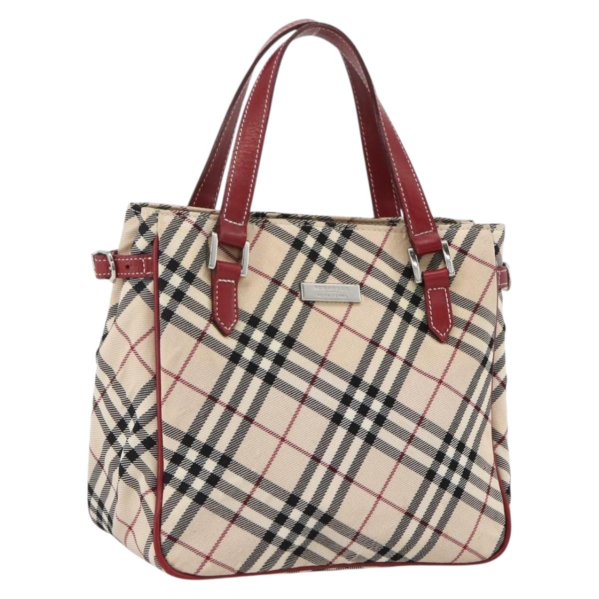 BURBERRY Nova Check Black label Hand Bag Nylon Silver Beige Auth kk648