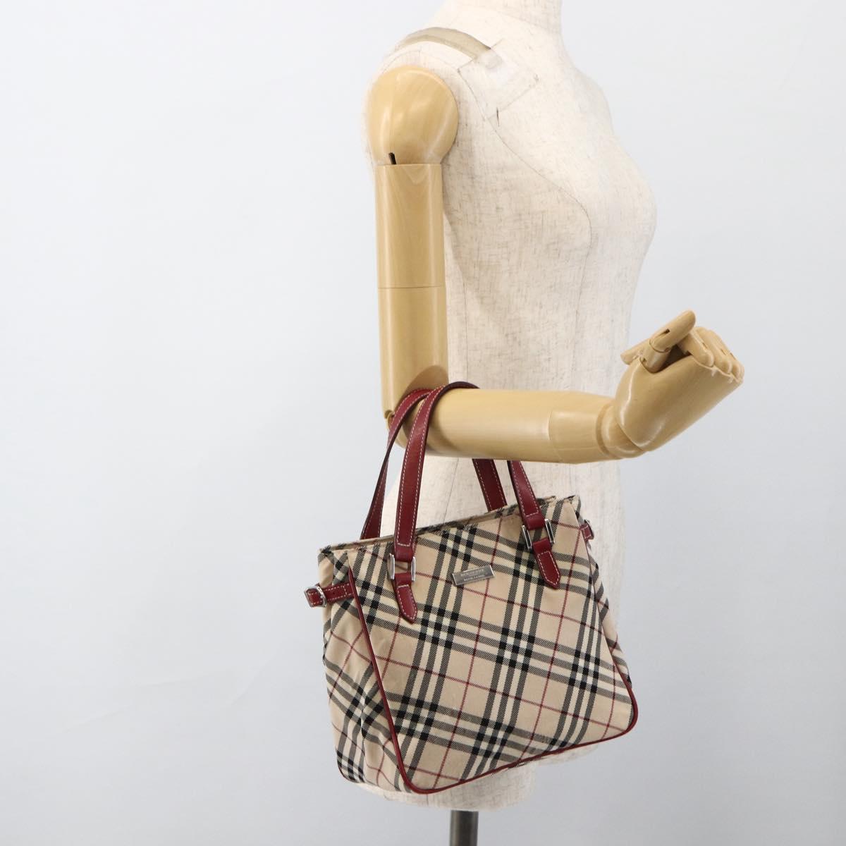 BURBERRY Nova Check Black label Hand Bag Nylon Silver Beige Auth kk648
