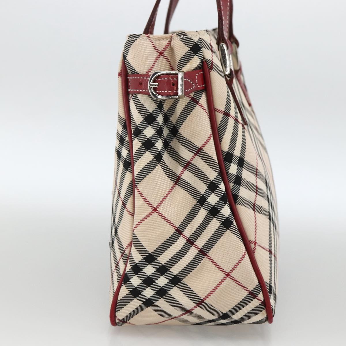 BURBERRY Nova Check Black label Hand Bag Nylon Silver Beige Auth kk648