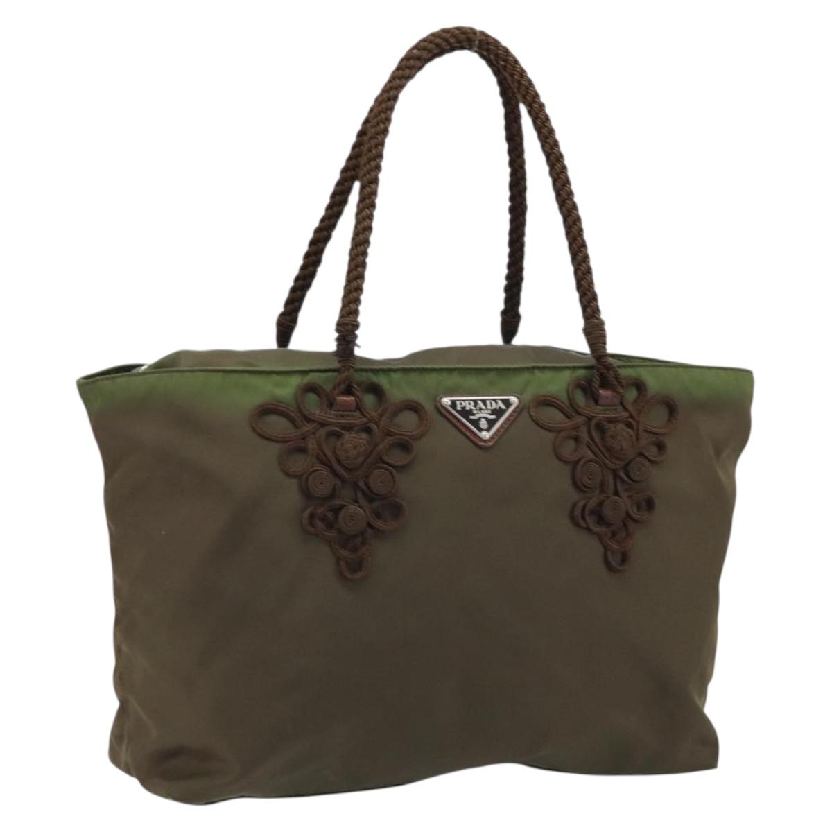 PRADA Tote Bag Nylon Green Silver Auth kk649