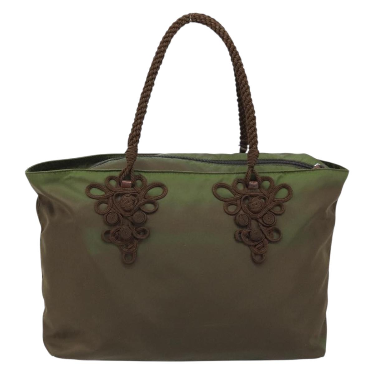 PRADA Tote Bag Nylon Green Silver Auth kk649