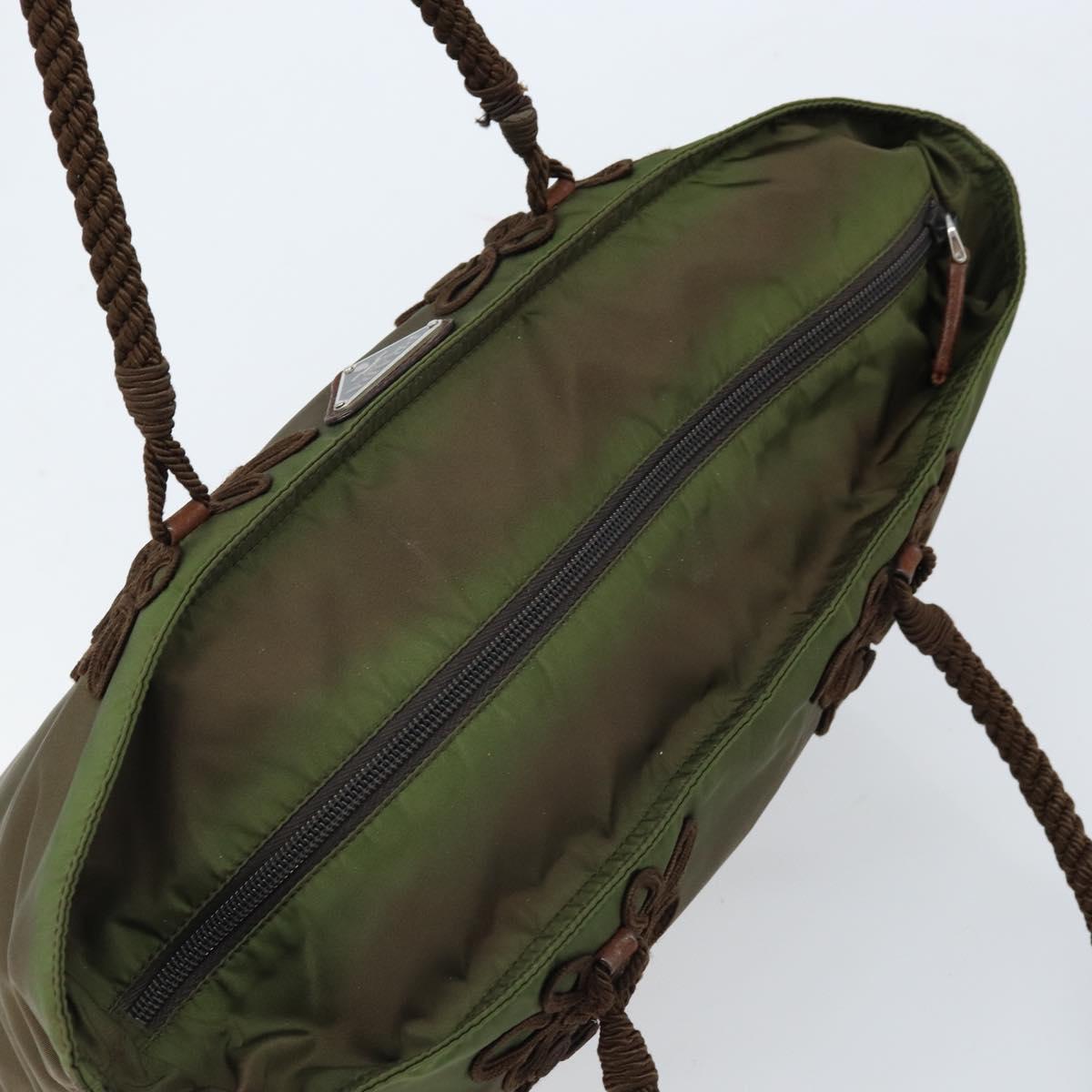 PRADA Tote Bag Nylon Green Silver Auth kk649