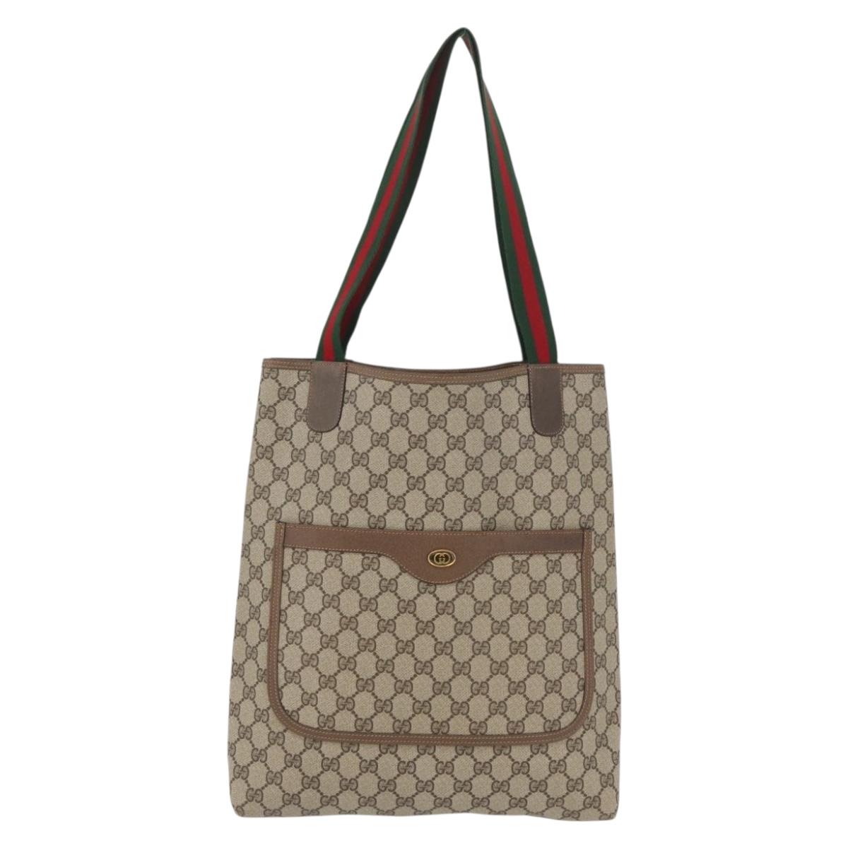 GUCCI GG Supreme Web Sherry Line Tote Bag PVC Beige Red 39 02 003 Auth kk650A