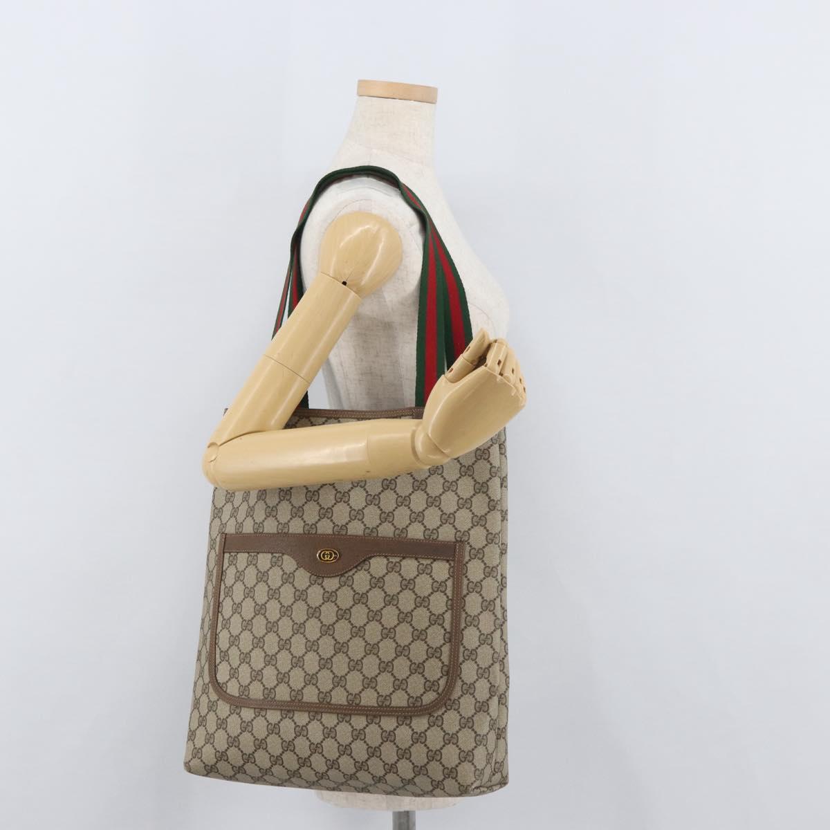 GUCCI GG Supreme Web Sherry Line Tote Bag PVC Beige Red 39 02 003 Auth kk650A
