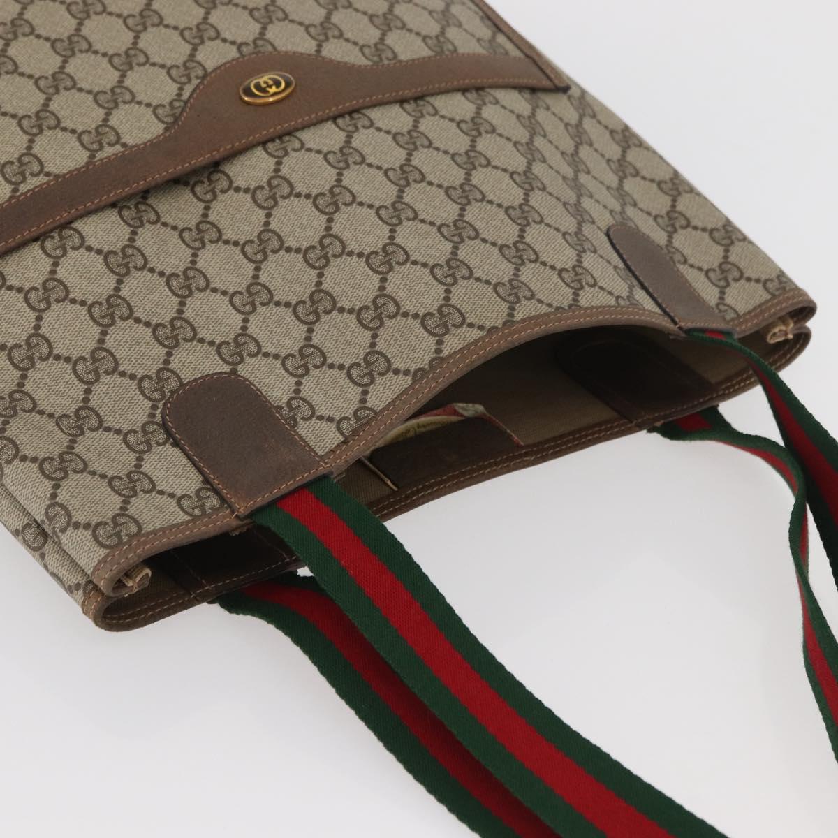 GUCCI GG Supreme Web Sherry Line Tote Bag PVC Beige Red 39 02 003 Auth kk650A
