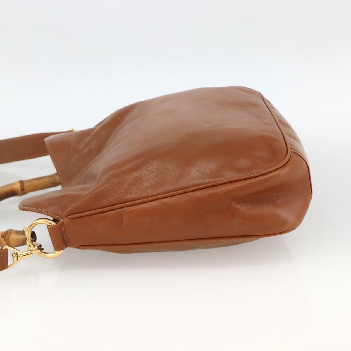 GUCCI Bamboo Shoulder Bag Leather 2way Brown Gold 001 0166 1638 Auth kk652