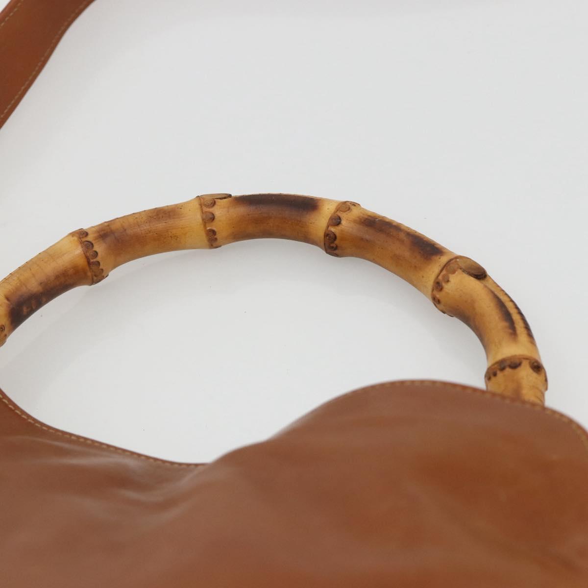 GUCCI Bamboo Shoulder Bag Leather 2way Brown Gold 001 0166 1638 Auth kk652
