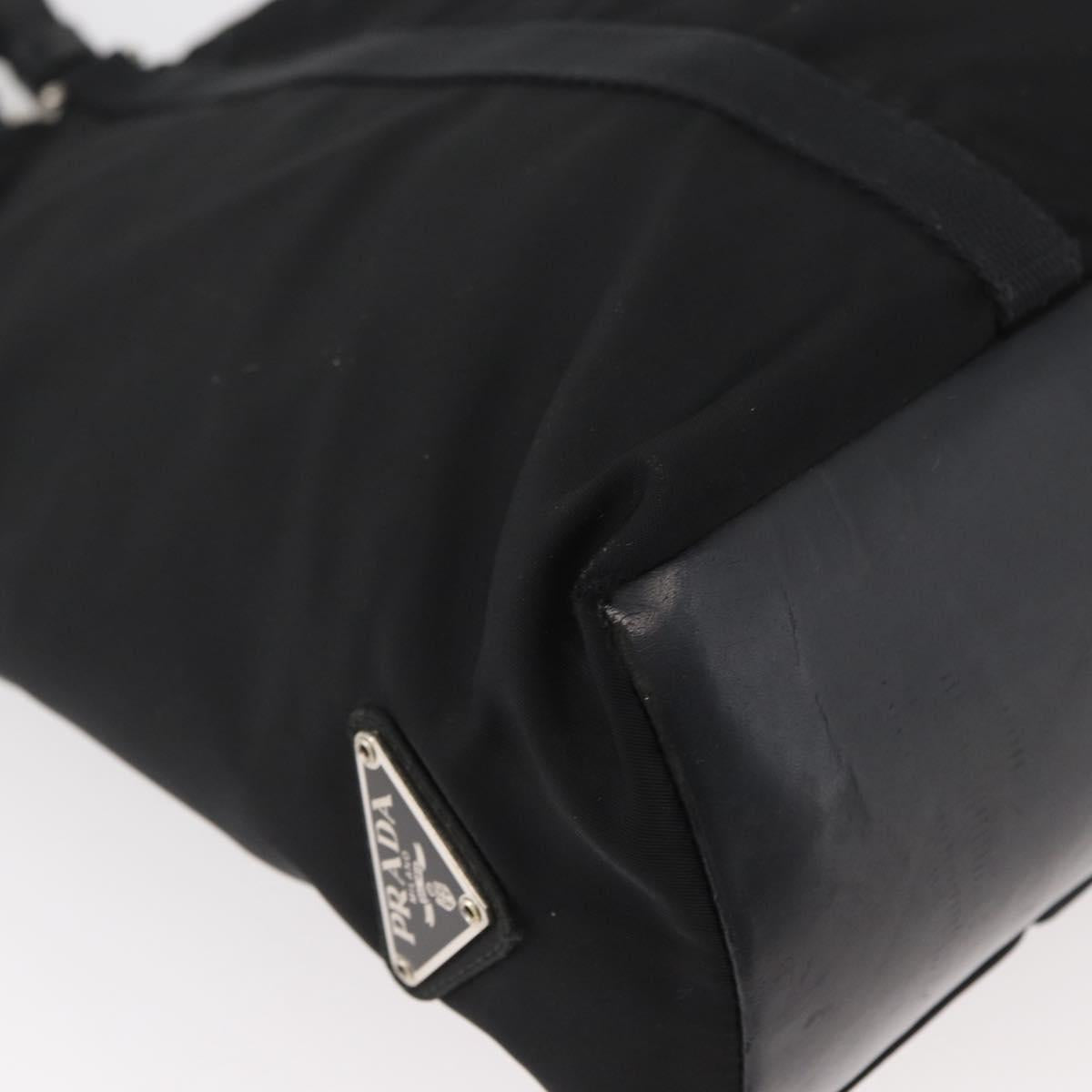 PRADA Tote Bag Nylon Black Silver Auth kk655
