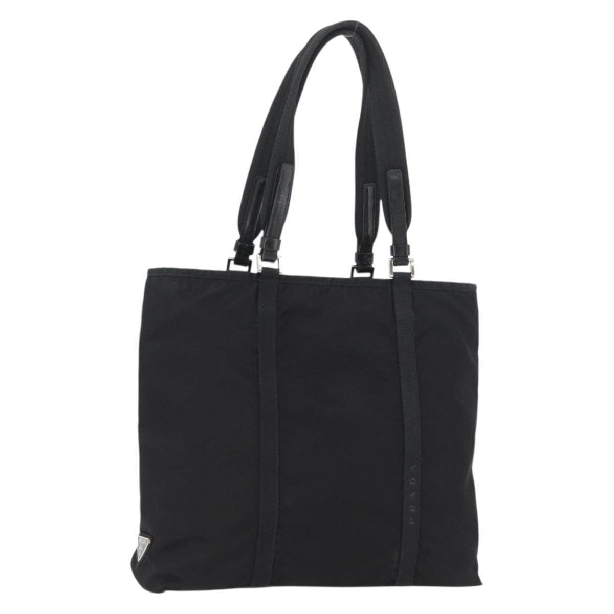 PRADA Tote Bag Nylon Black Silver Auth kk655