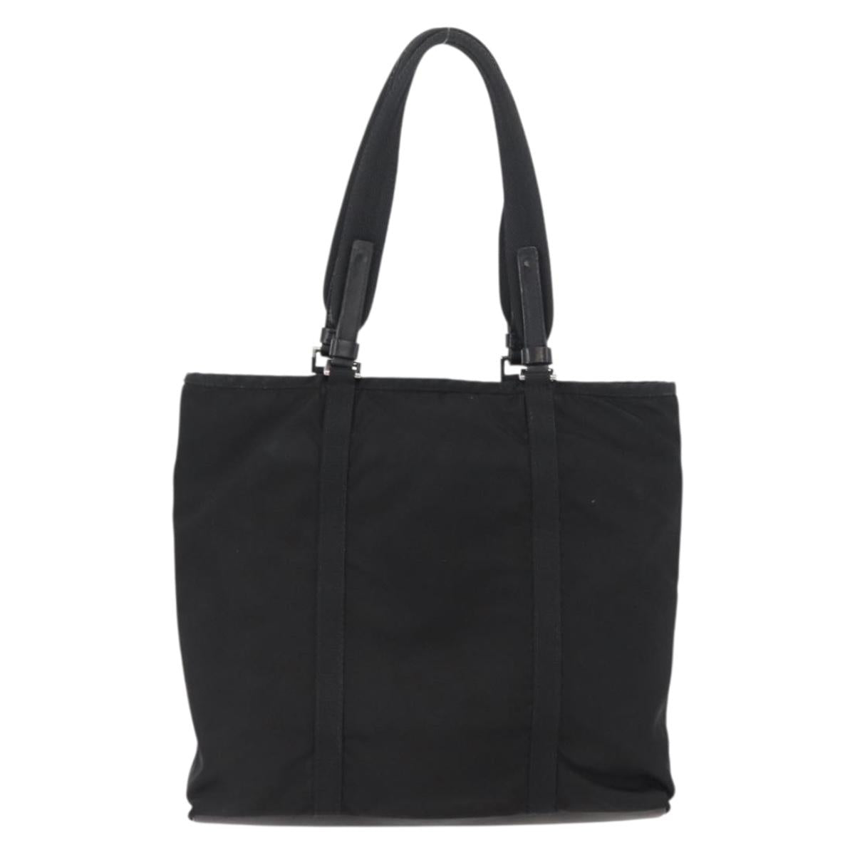 PRADA Tote Bag Nylon Black Silver Auth kk655