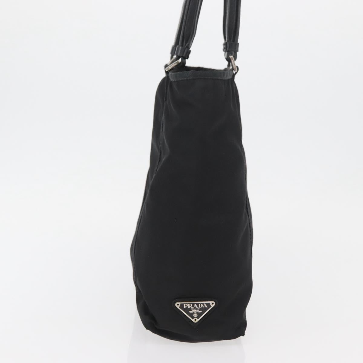 PRADA Tote Bag Nylon Black Silver Auth kk655