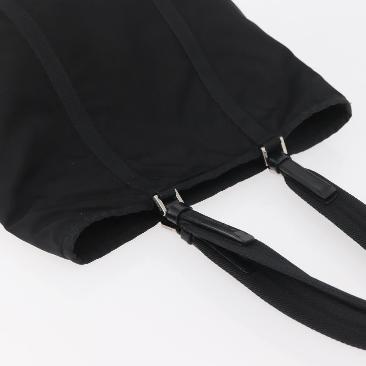 PRADA Tote Bag Nylon Black Silver Auth kk655