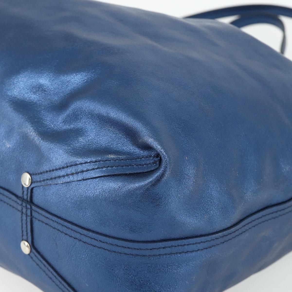 TIFFANY&Co. Tote Bag Leather Blue Silver Auth kk660A