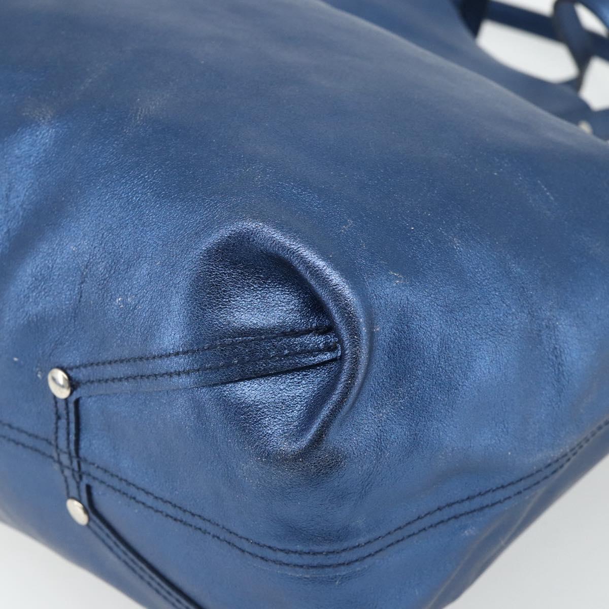 TIFFANY&Co. Tote Bag Leather Blue Silver Auth kk660A