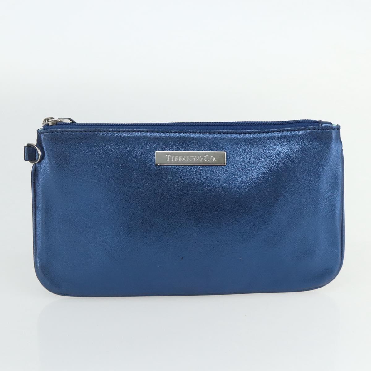 TIFFANY&Co. Tote Bag Leather Blue Silver Auth kk660A