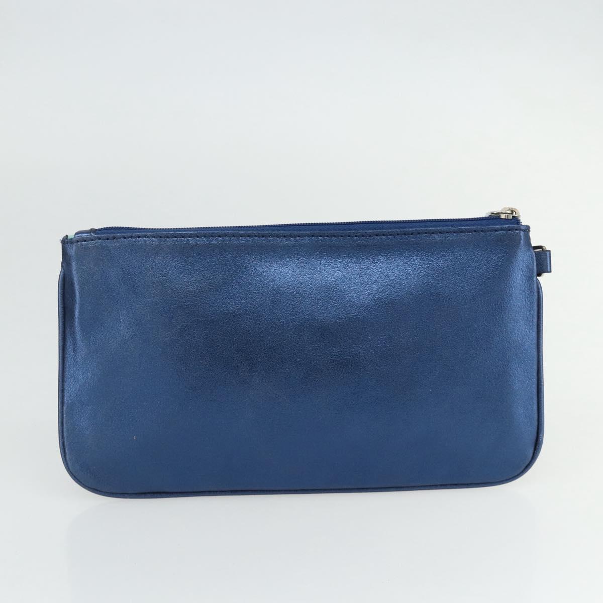 TIFFANY&Co. Tote Bag Leather Blue Silver Auth kk660A