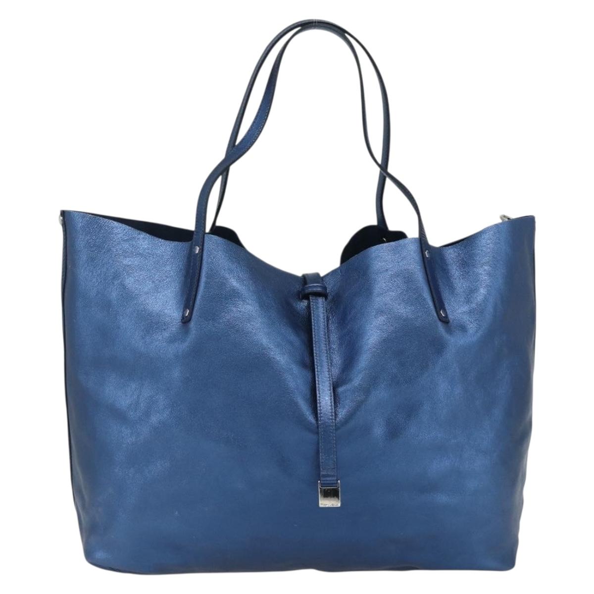 TIFFANY&Co. Tote Bag Leather Blue Silver Auth kk660A