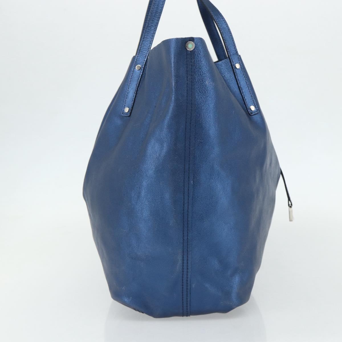 TIFFANY&Co. Tote Bag Leather Blue Silver Auth kk660A