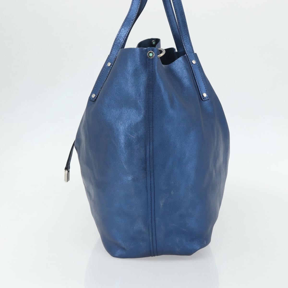 TIFFANY&Co. Tote Bag Leather Blue Silver Auth kk660A