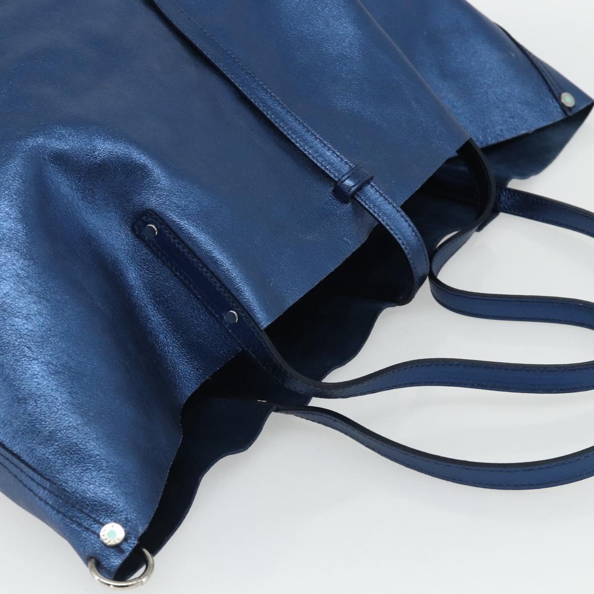 TIFFANY&Co. Tote Bag Leather Blue Silver Auth kk660A
