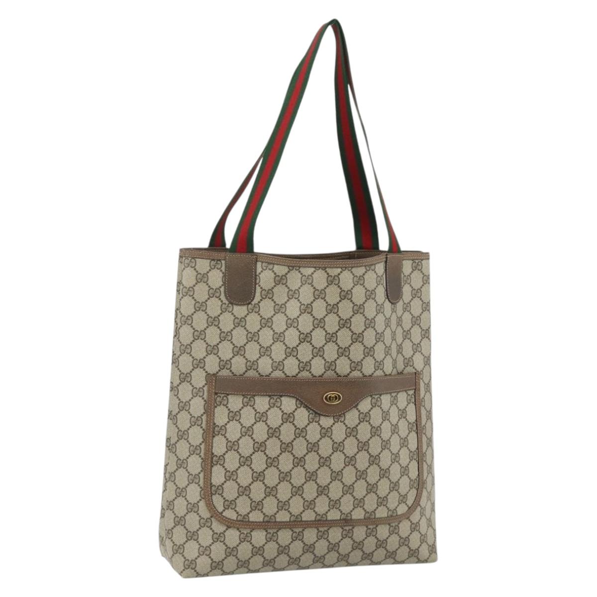 GUCCI GG Supreme Web Sherry Line Tote Bag PVC Beige Gold 39 02 003 Auth kk669A