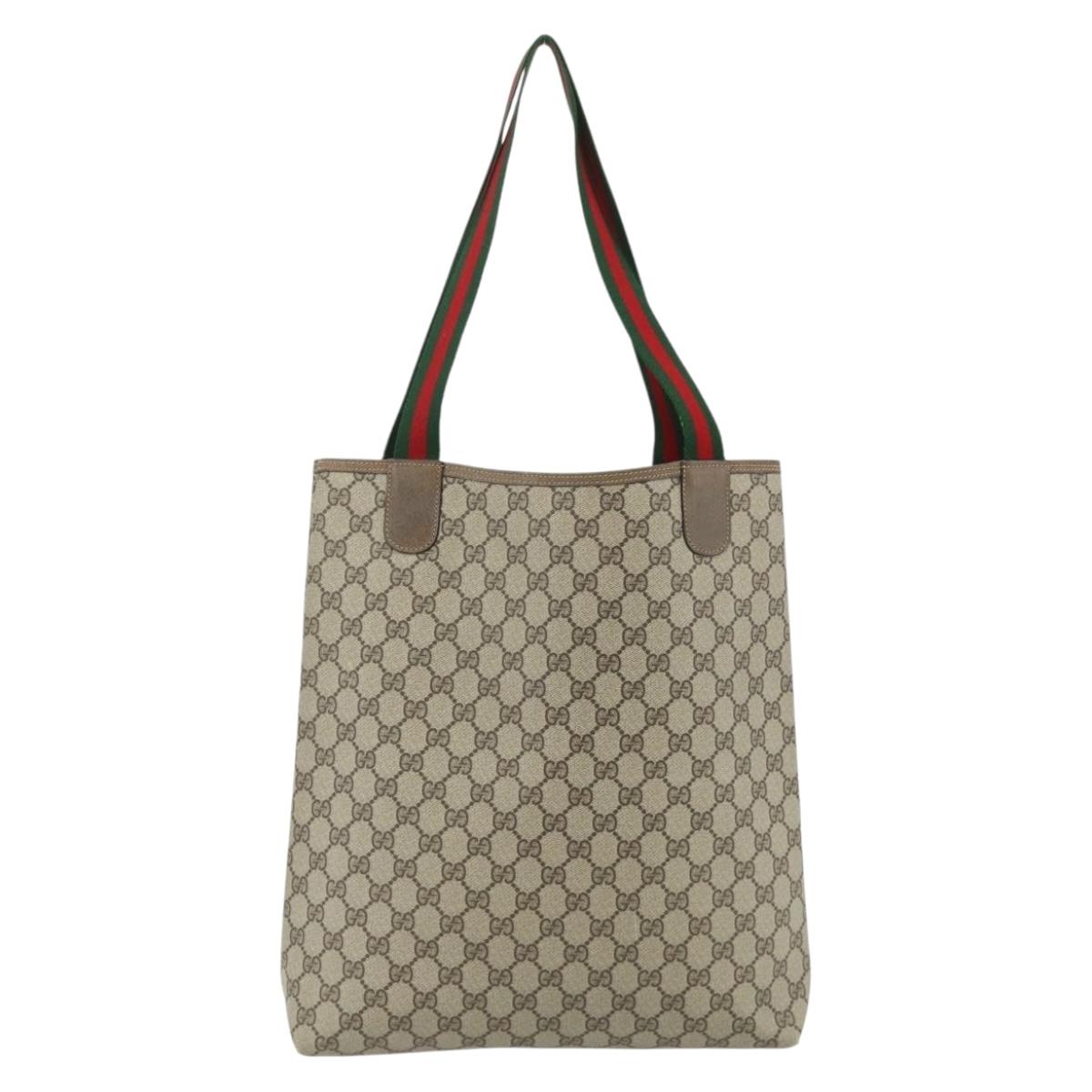 GUCCI GG Supreme Web Sherry Line Tote Bag PVC Beige Gold 39 02 003 Auth kk669A