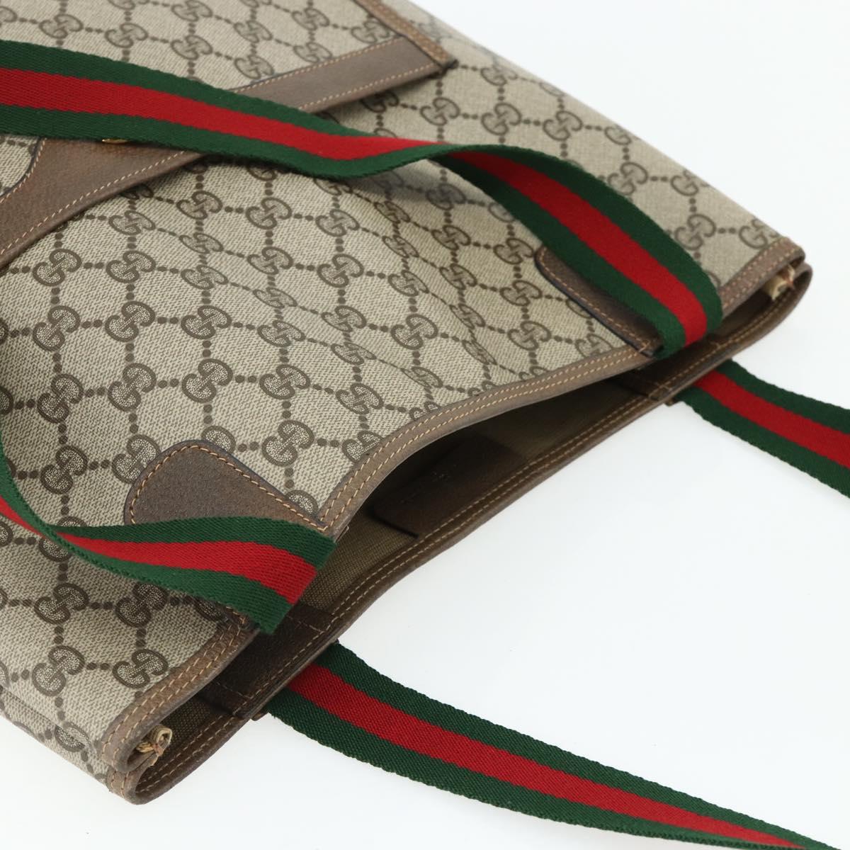 GUCCI GG Supreme Web Sherry Line Tote Bag PVC Beige Gold 39 02 003 Auth kk669A