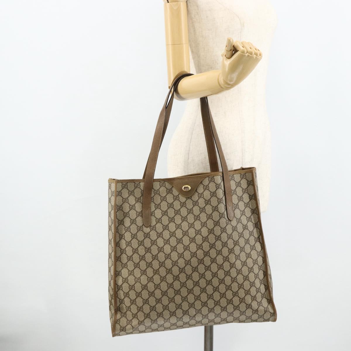 GUCCI GG Supreme Tote Bag PVC Beige Gold 40 02 998 Auth kk670