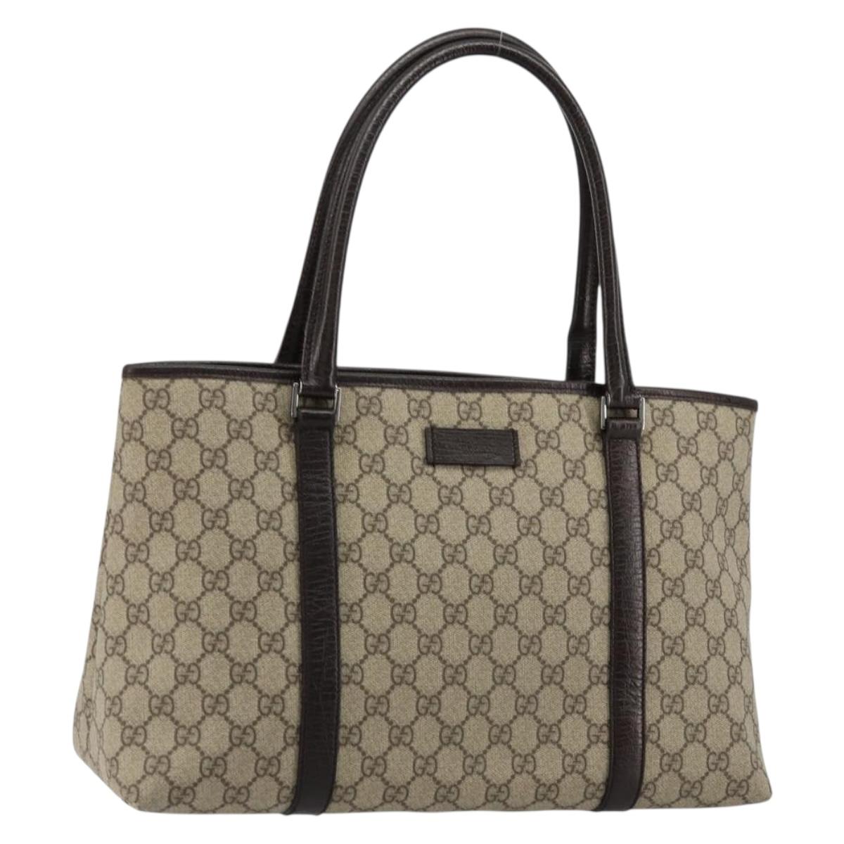 GUCCI GG Supreme Tote Bag PVC Beige Silver 114595 Auth kk671