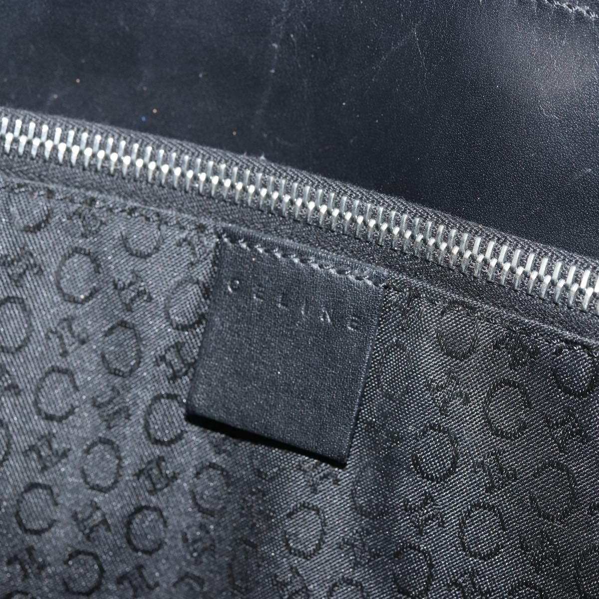 CELINE C Macadam Canvas Tote Bag Black Silver Auth kk672