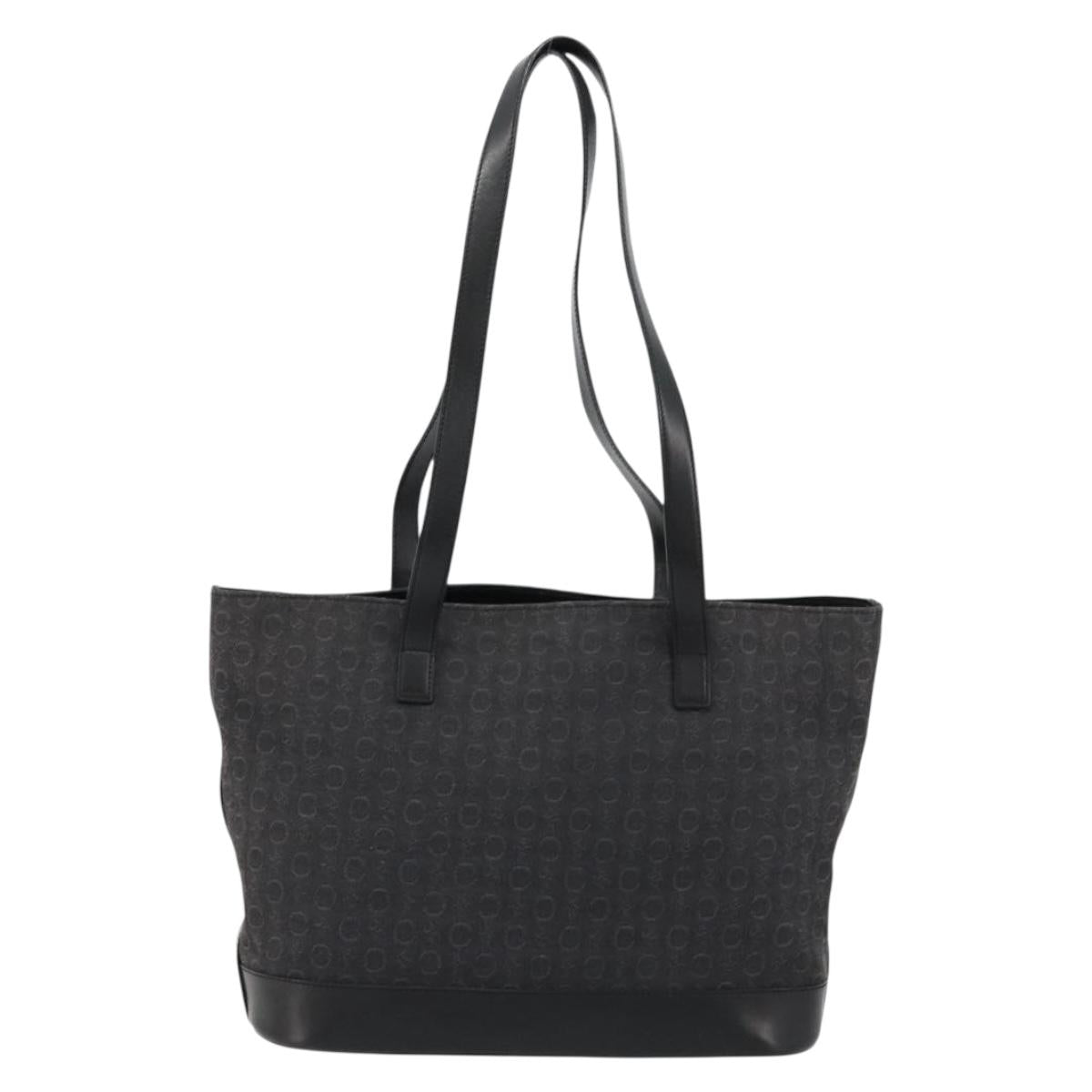 CELINE C Macadam Canvas Tote Bag Black Silver Auth kk672