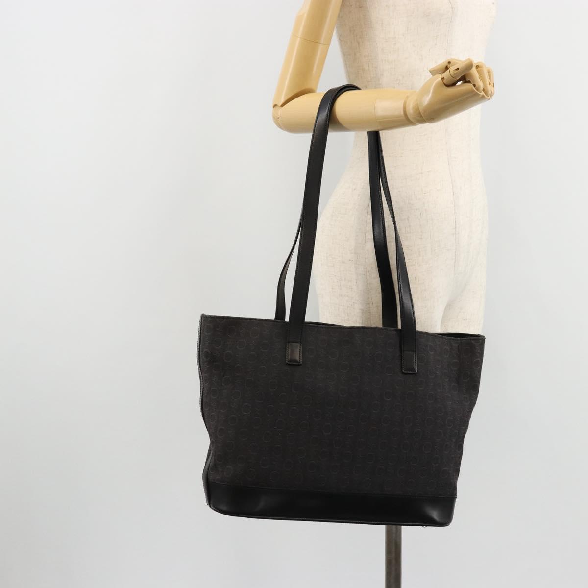 CELINE C Macadam Canvas Tote Bag Black Silver Auth kk672