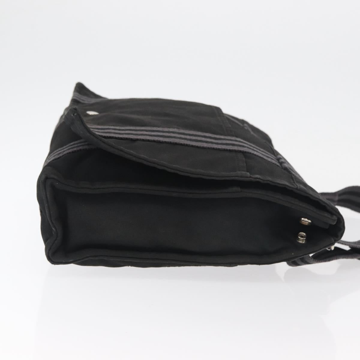 HERMES Fourre Tout Basses MM Shoulder Bag Cotton Black Silver Auth kk673