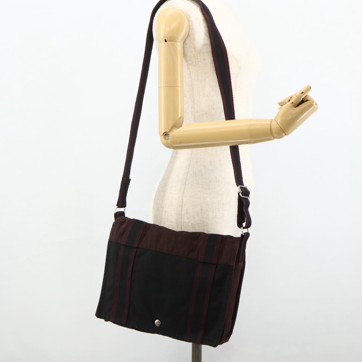 HERMES Fourre Tout Bassas PM Shoulder Bag Cotton Bordeaux Silver Auth kk674