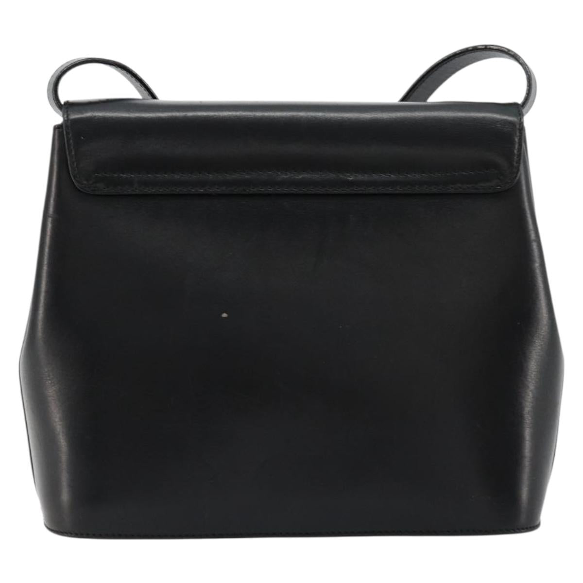 Salvatore Ferragamo Shoulder Bag Leather Black Gold Auth kk677