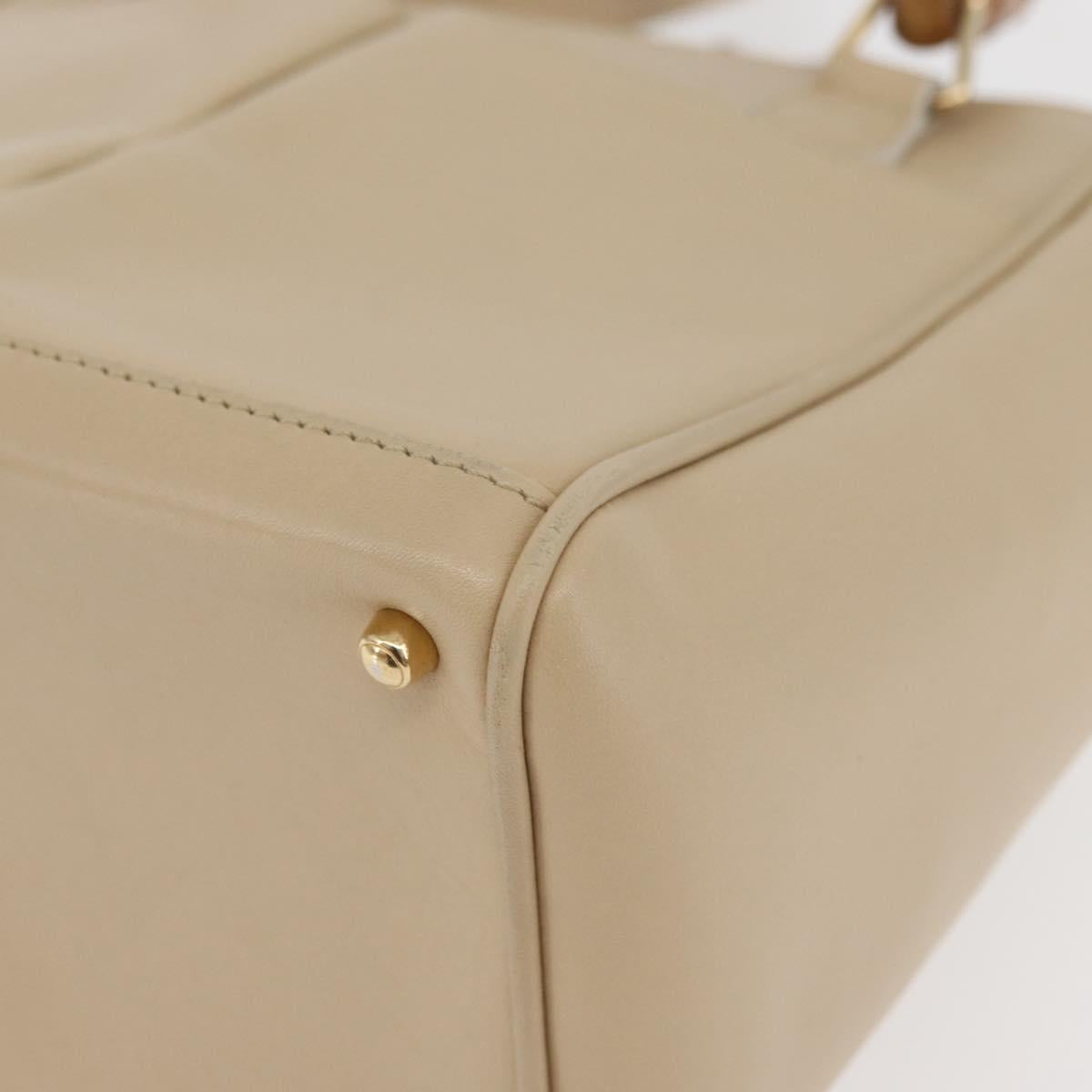 GUCCI Bamboo Hand Bag Leather 2way Beige Gold 000 2122 0316 Auth kk679