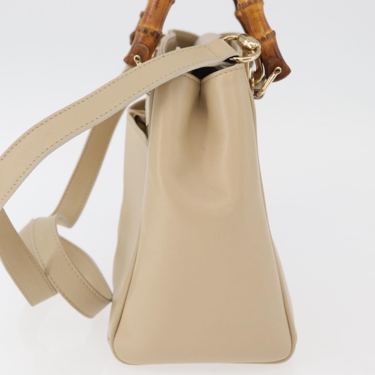 GUCCI Bamboo Hand Bag Leather 2way Beige Gold 000 2122 0316 Auth kk679