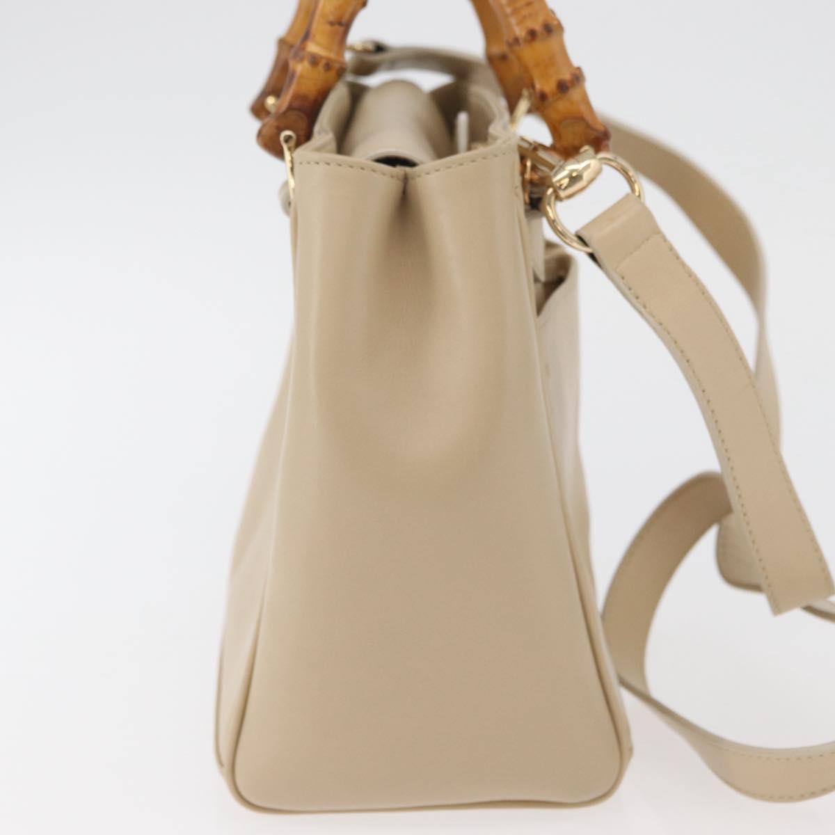 GUCCI Bamboo Hand Bag Leather 2way Beige Gold 000 2122 0316 Auth kk679
