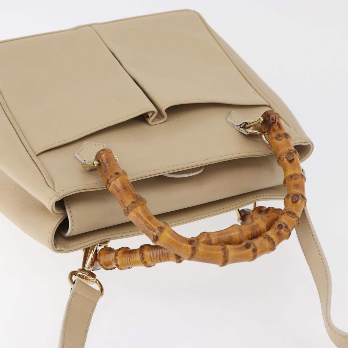 GUCCI Bamboo Hand Bag Leather 2way Beige Gold 000 2122 0316 Auth kk679