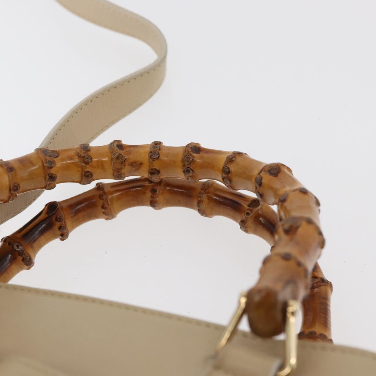 GUCCI Bamboo Hand Bag Leather 2way Beige Gold 000 2122 0316 Auth kk679
