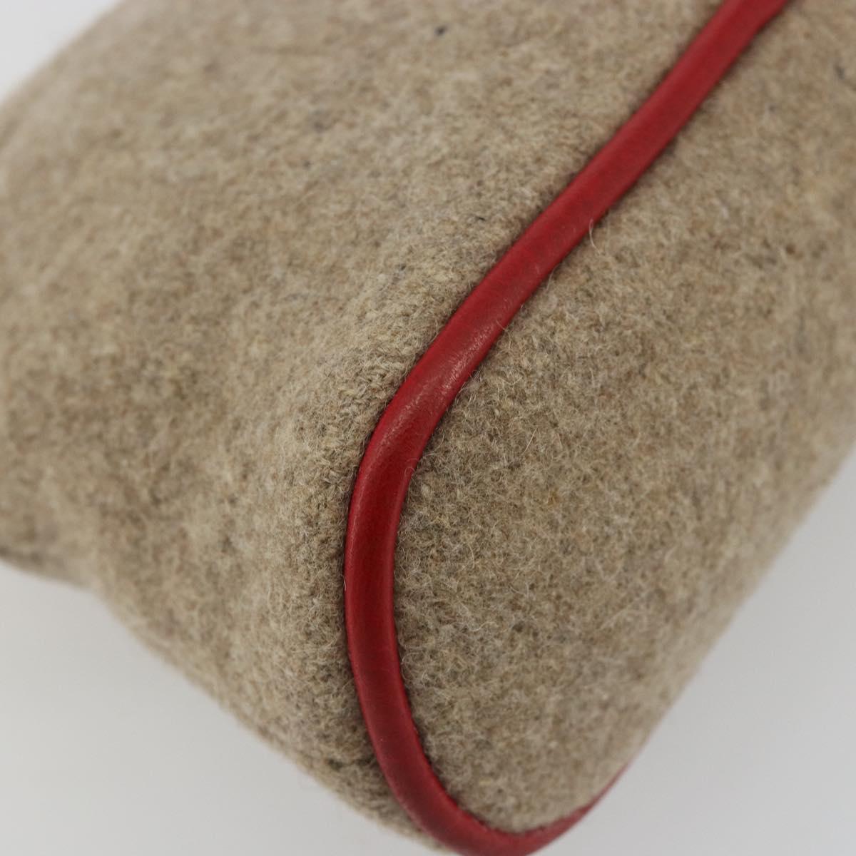 HERMES Bolide Pouch Wool Beige Silver Auth kk683V