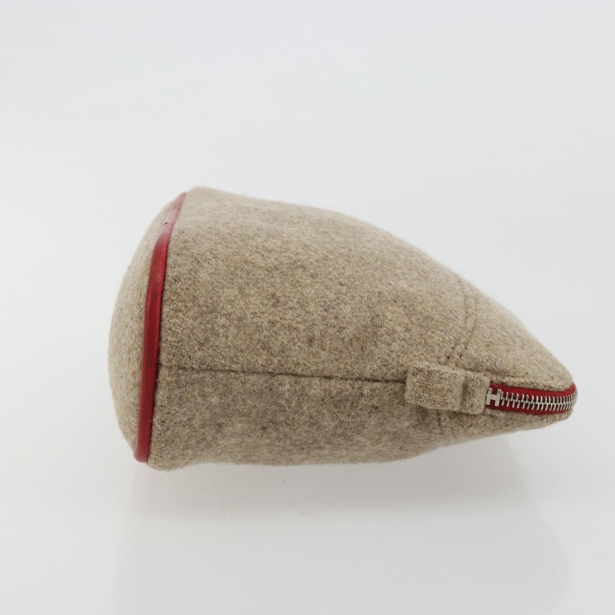 HERMES Bolide Pouch Wool Beige Silver Auth kk683V