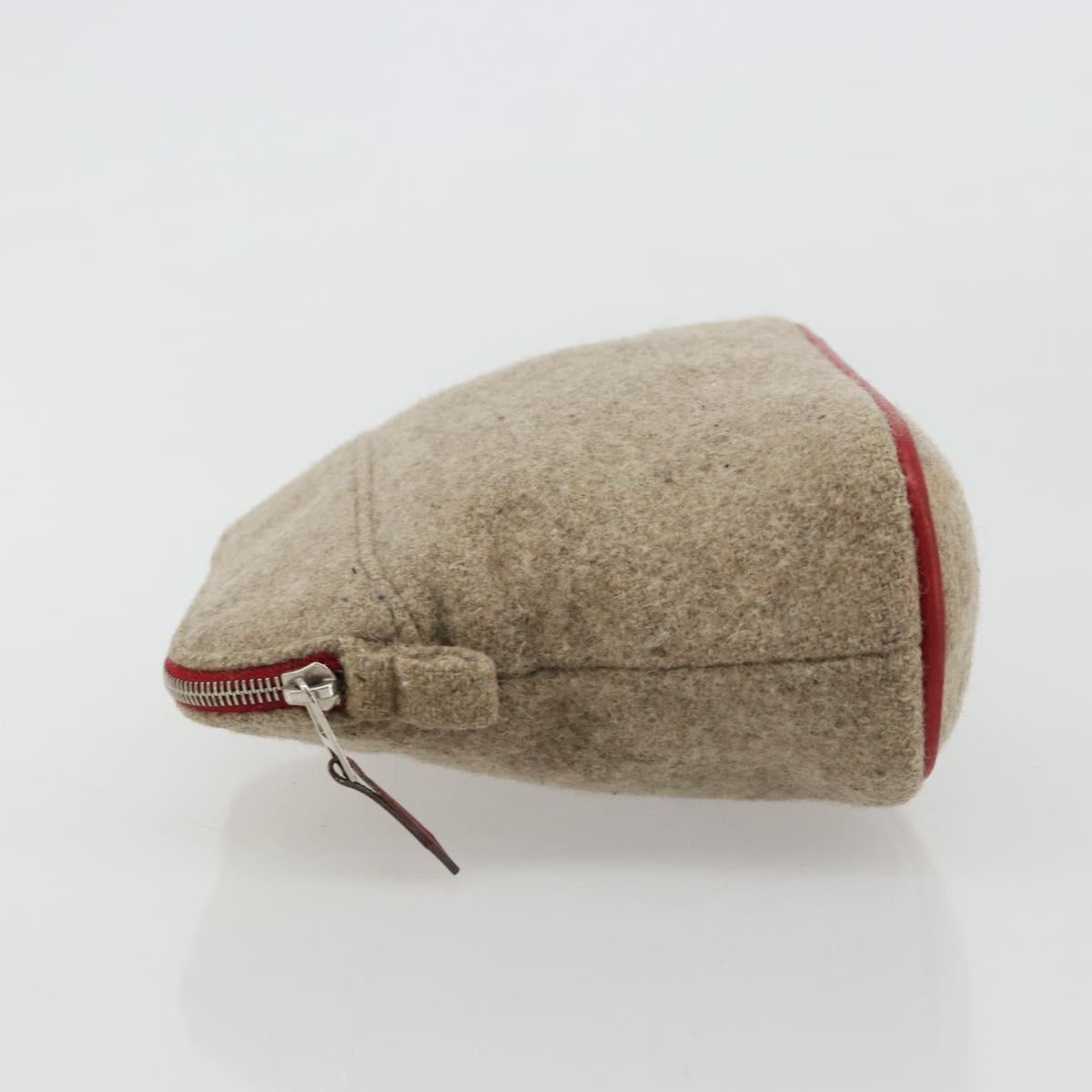 HERMES Bolide Pouch Wool Beige Silver Auth kk683V