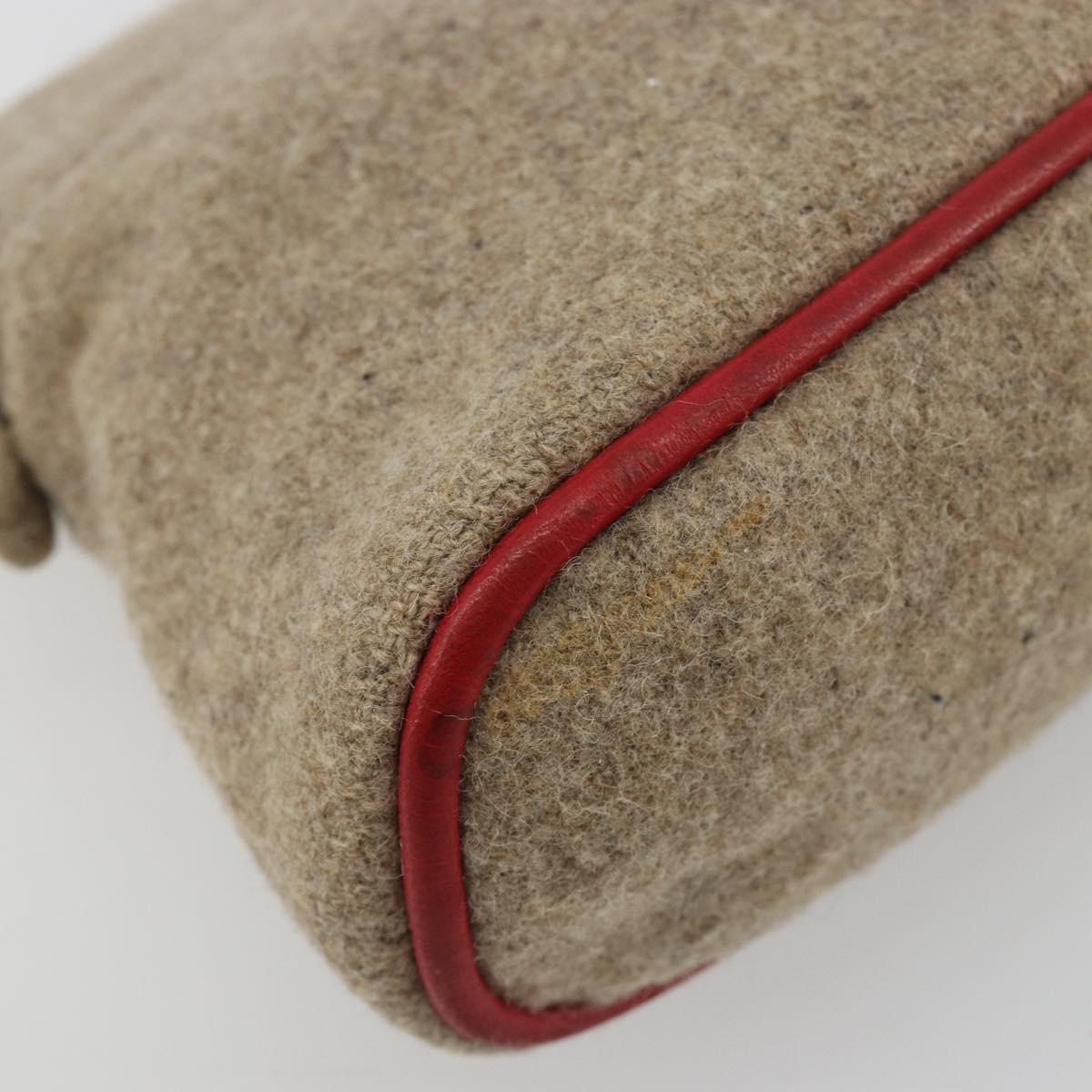 HERMES Bolide Pouch Wool Beige Silver Auth kk683V