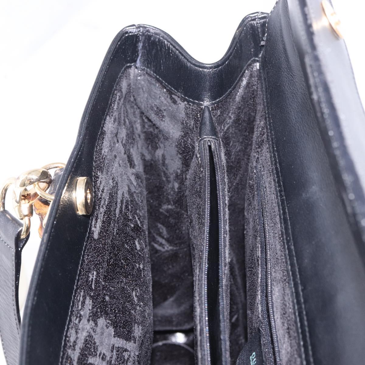 GUCCI Bamboo Hand Bag Leather 2way Black Gold 002 2855 0322 0 Auth kk684