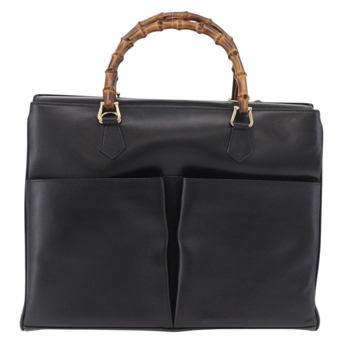 GUCCI Bamboo Hand Bag Leather 2way Black Gold 002 2855 0322 0 Auth kk684